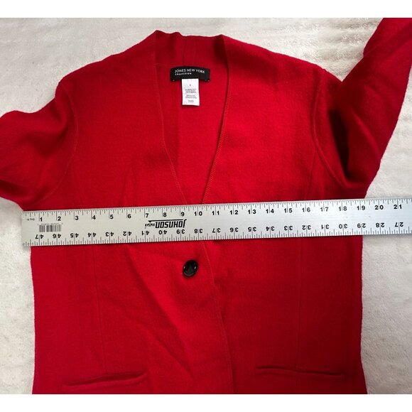 Jones New York Women Red Merino Wool Single-Button Blazer Cardigan Sweater Small - Picture 5 of 11